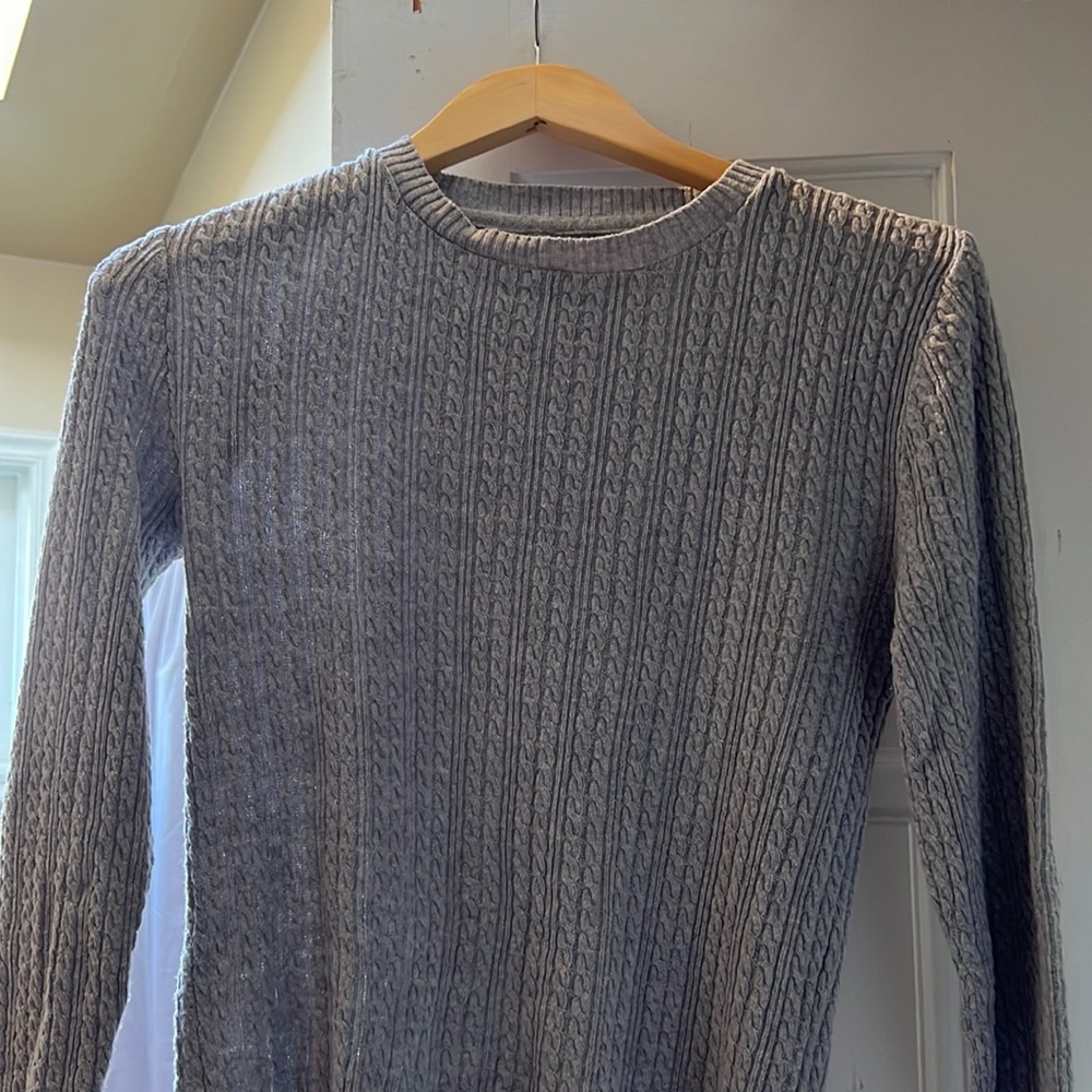 ASOS DESIGN muscle fit lightweight cable knit sweater in gray